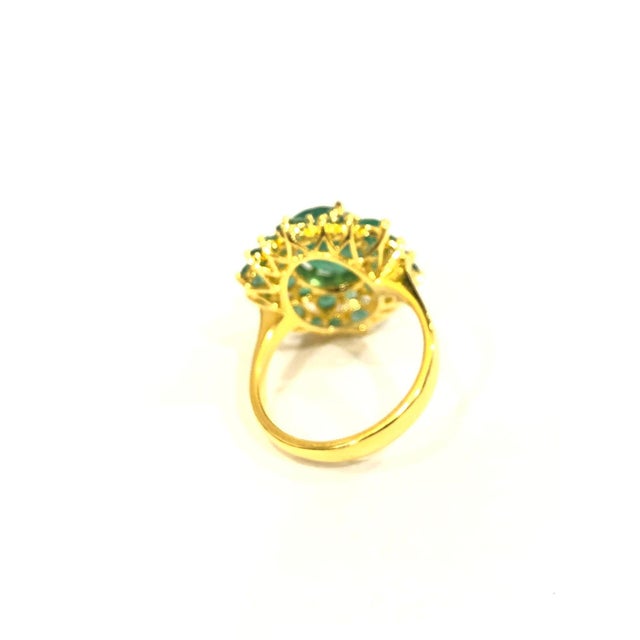 Metal Bochic "Orient" Vintage Zambian Emerald Ring Set In 18K Yellow Gold & Silver For Sale - Image 7 of 18
