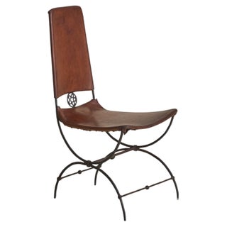 Rare French Iron Leather Accent Chair Attributed to Sido & François Thévenin, 1970s For Sale