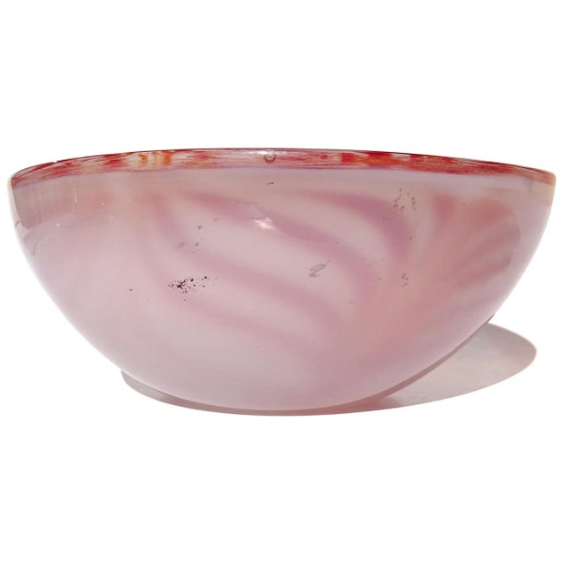 Late 20th Century Murano Vintage Red Orange White Opalescent Psychedelic Optic Swirl Italian Art Glass Bowl For Sale - Image 5 of 5