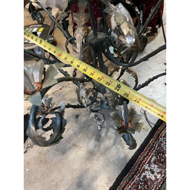 1970s Large Scrolling Black Metal Vintage Chandelier With Leaf Details For Sale In Atlanta - Image 6 of 9