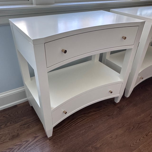Pair of Modern History White Side Tables/Nightstands Classic, timeless, well-styled and quality. These are generously...
