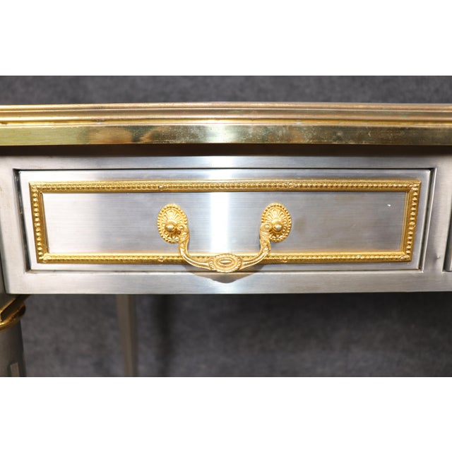 Stunning 1960's Louis XVI Style John Vesey Steel and Bronze Writing Desk Leather For Sale - Image 16 of 18