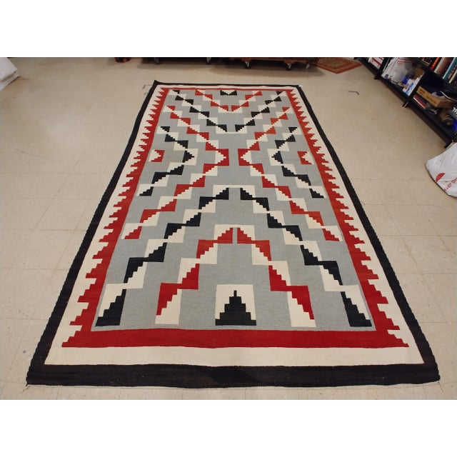 Beige Vintage Navajo Folk Handmade Wool Beige, Gray & Blood Orange Rug For Sale - Image 8 of 10