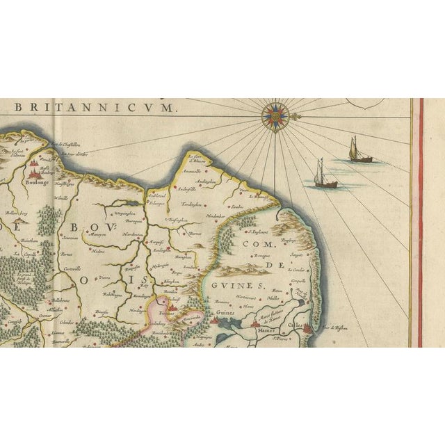Copper Golden Age Map of Boulogne & Guînes from Blaeu, 1642 For Sale - Image 8 of 10