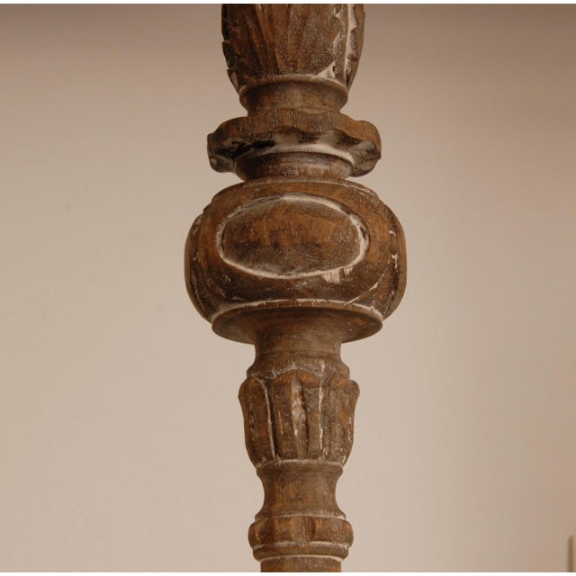 Mid-Century Modern Vintage French Country Lamps Carved Wood a Pair For Sale - Image 3 of 12