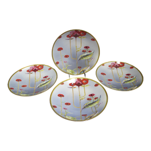 Charles Field Haviland Limoges Porcelain Red Poppy Taj Mahal Dinner Plate Set
