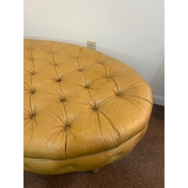 1980s 1980s Large Tufted Leather Oval Ottoman For Sale - Image 5 of 9