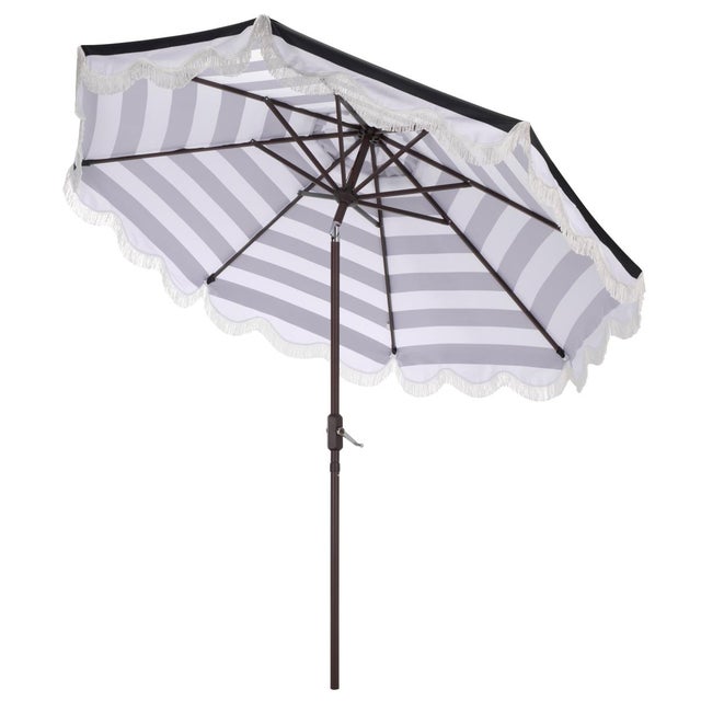 Metal Lucerna 9 Ft Crank Umbrella, Black Stripe/Brown Pole For Sale - Image 7 of 9