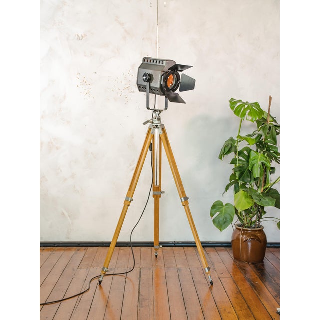 Industrial Studio Spotlight Floor Lamp on Berlebach Wooden Tripod from ADB, Belgium, 1960s For Sale - Image 15 of 15
