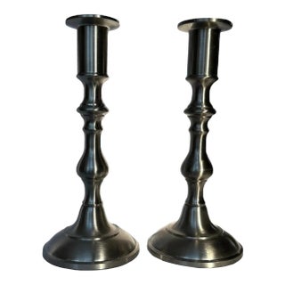 1960s Pewter Candlestick Holders Portugal- Set of 2 For Sale