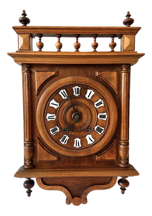 Large Antique French Mechanical Wall Clock in Wood, 1880s