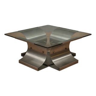 Mid-Century Steel and Glass Coffee Table by Francois Monnet, 1970s For Sale