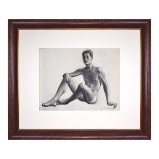 Large Vintage Art Deco Graphite Nude Male Figure Study by Illustrator William B Pattengill 1934 For Sale