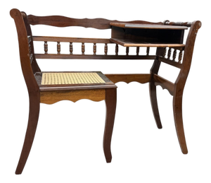 Antique Wooden Telephone Conversation Table / Gossip Bench With Cane Seat