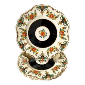 1920s-30s John Maddock & Sons "Minerva" Fruit & Floral Printed Ceramic Luncheon Plates- Set of 4