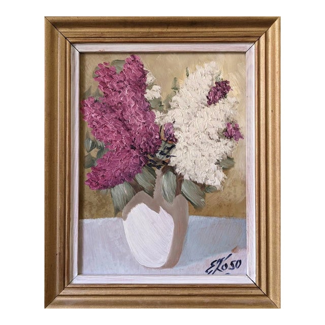 Mid-Century Modern Swedish "Hyacinths" Vintage Floral Still Life Oil Painting, Framed For Sale