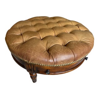 1980s Whittmore-Sherrill Limited Custom Made Round Leather Ottoman For Sale