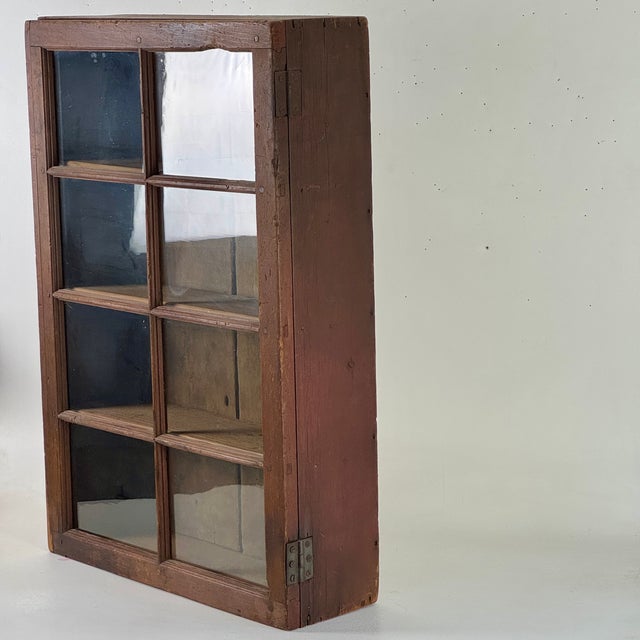 Brown Gorgeous Antique Primitive Glass Front Wooden Painted Cabinet Cupboard For Sale - Image 8 of 16