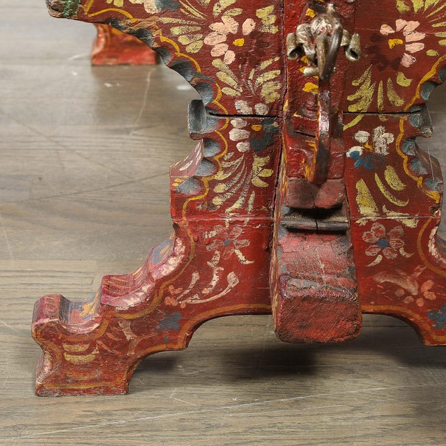 Arts and Crafts Sicilian Polychromed Wood & Iron Glass Top Oxcart Cocktail Table For Sale - Image 12 of 18