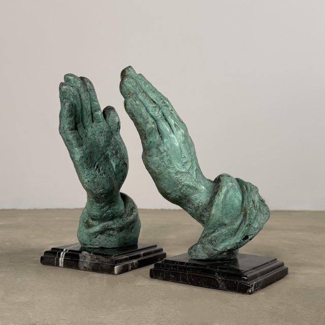 Pair of Hands Sculptures on Marble Bases – Hand Cast Bronze, 10” H For Sale - Image 4 of 6