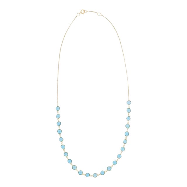 Art Deco 18k Yellow Gold 12.34ct Round Cabochon Blue Topaz Beaded Necklace For Sale - Image 3 of 10