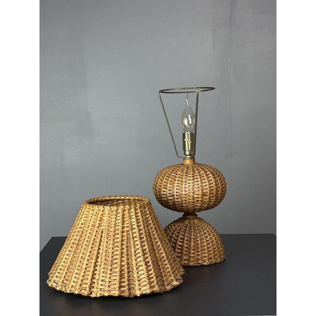 1960s Mid-Century French Rattan Wicker Mushroom Table Lamp, 1960s For Sale - Image 5 of 14
