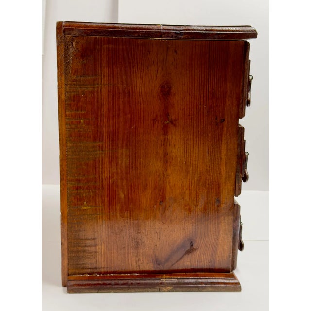 Rustic Vintage Hand Crafted Pine 9 Drawer Apothecary Cabinet With Hand Forged Iron Scroll Drawer Pulls For Sale - Image 3 of 17