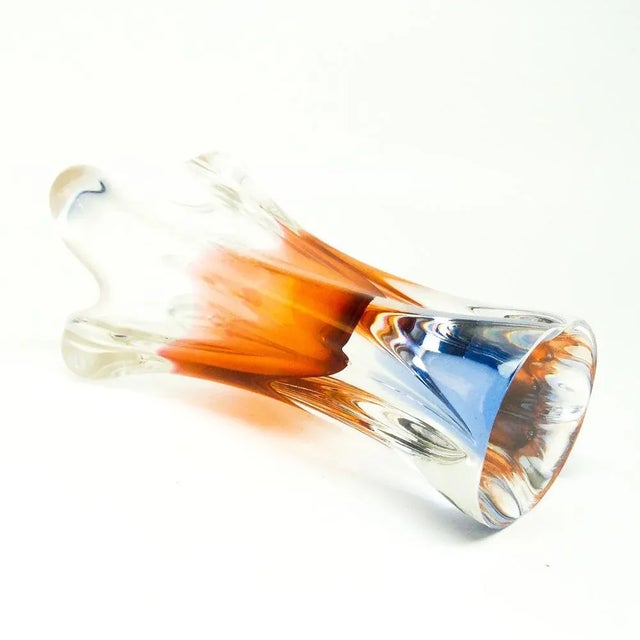 Blue Postmodern Vase from Chribska Glassworks, Czechoslovakia, 1930s For Sale - Image 8 of 11