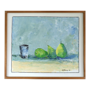 2008 Contemporary 'Three Pears & a Cup' Original Swedish Impressionist Still Life Oil Painting, Framed