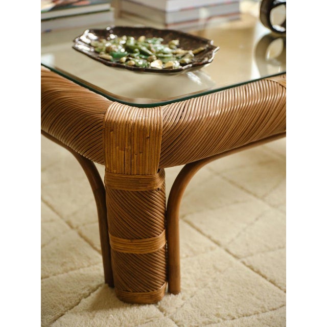 Ursula Coffee Table in Stained Rattan and Tempered Glass by Popus Editions For Sale - Image 4 of 6