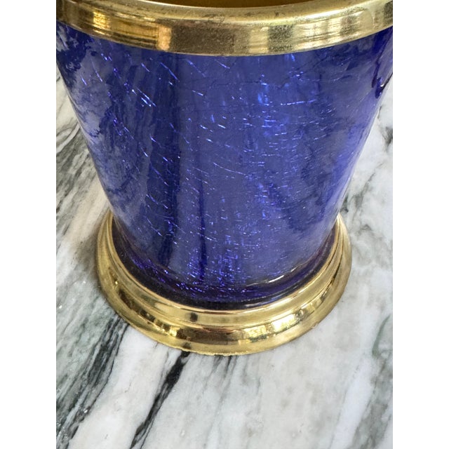 Nicole Miller Cobalt Crackle Glass & Brass Wine Chiller For Sale - Image 4 of 8