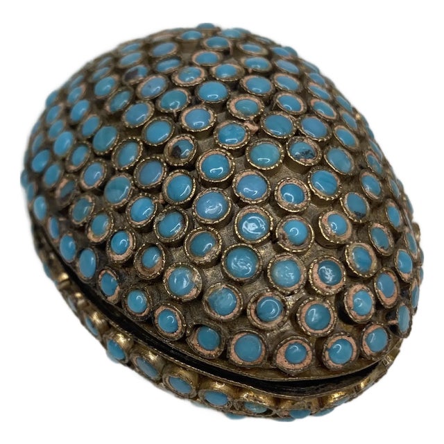 Vintage Tibetan Gau Prayer Box With Turquoise Colored Stones – Brass Gilt, Mid-20th Century For Sale