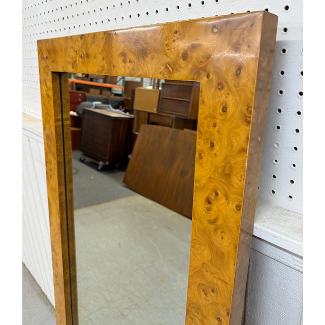 Milo Baughman Mid-Century Modern Burled Wood Wall Mirror For Sale - Image 4 of 6