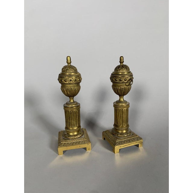 French Pair of Louis XVI gilt bronze cassolette candlesticks For Sale - Image 3 of 7