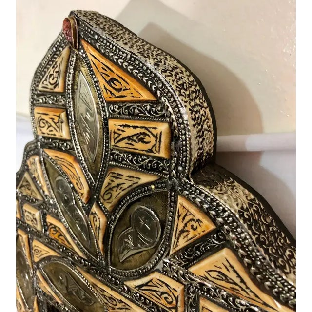 Vintage Moroccan Moorish Handmade Arched Vanity or Wall Mirror With Brass Inlay For Sale - Image 10 of 12