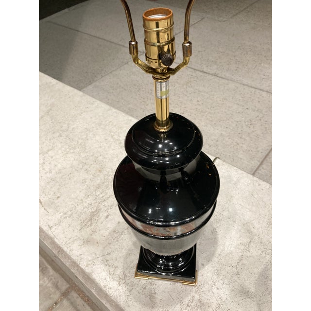 Black Pair of Black Glazed Porcelain & Bronze Urn Table Lamps From Marbro For Sale - Image 8 of 13
