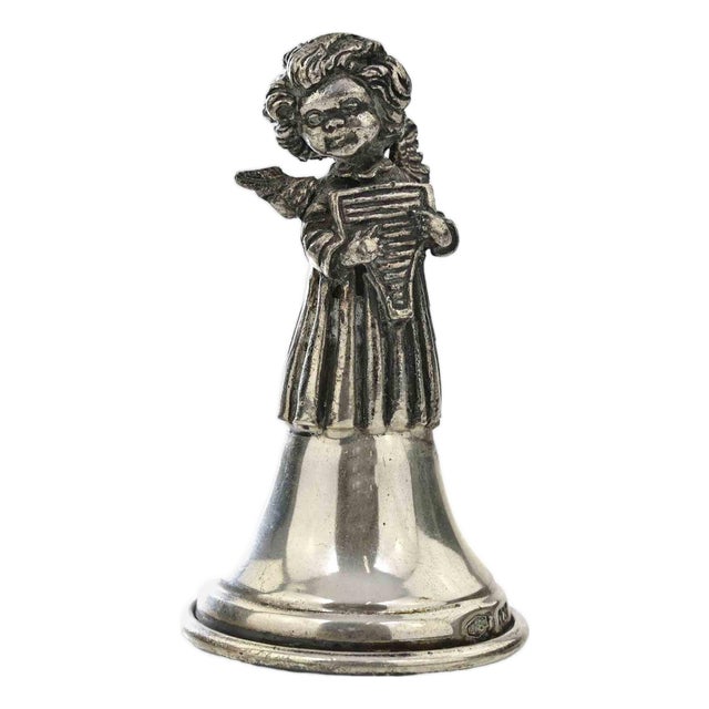 Vintage Italian Sterling Silver Angel Bell Cherub Playing Pan Flute, 1960s For Sale