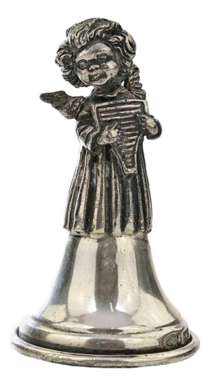 Vintage Italian Sterling Silver Angel Bell Cherub Playing Pan Flute, 1960s