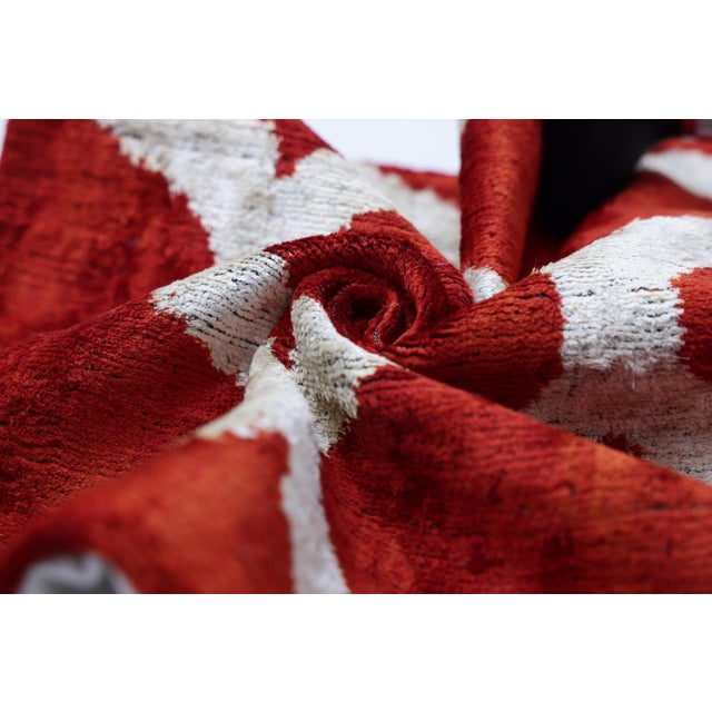 The Rust Red & Cream Ogee Silk Velvet Pillow - 20" X 20" For Sale In San Francisco - Image 6 of 8