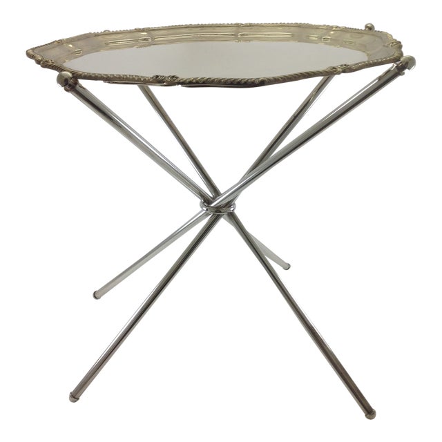 1990s New Silverplate Quadripod Collapsible Stand & Tray by Valsodo-Italy For Sale