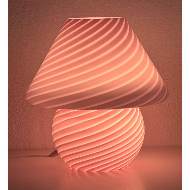 Large Vintage Mushroom Table Lamp in Pink Swirl Glass, 1970s For Sale - Image 12 of 13