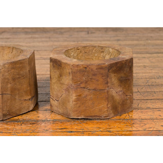 Antique Indonesian Rustic Octagonal Wooden Planter Made from Tree Trunks For Sale - Image 4 of 9