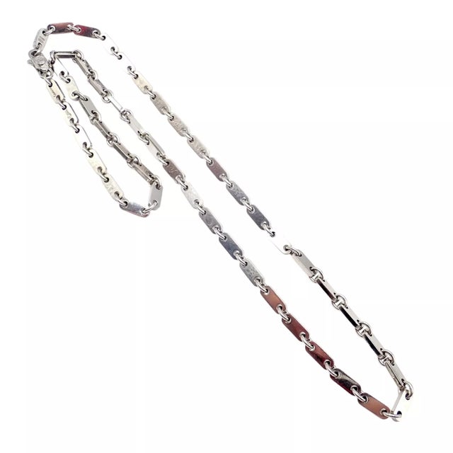 1990s Vintage Cartier White Gold Flat Link Necklace For Sale - Image 11 of 11