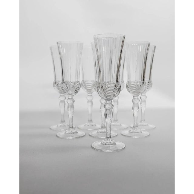 Brown Vintage Italian Melodia Champagne Glasses in Cut Crystal, 1980s, Set of 8 For Sale - Image 8 of 11