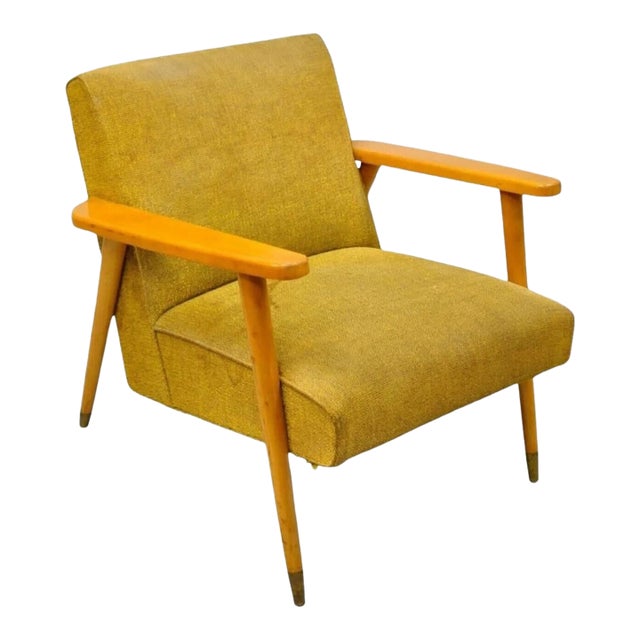 Vintage Mid Century Modern Blonde Wood Paul McCobb Style Paddle Arm Lounge Chair For Sale