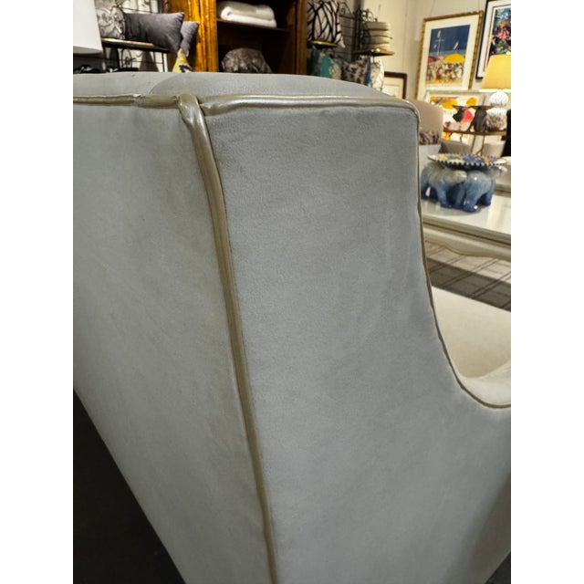 These are custom made by Duralee Fine Furniture for a showhouse. The sof is piped in pa pearl faux patent leather.. This...