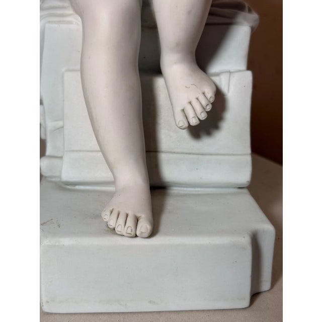 Large French Canova 19th Century Parian Figure Seated Cherub Statue Sculpture For Sale - Image 11 of 13