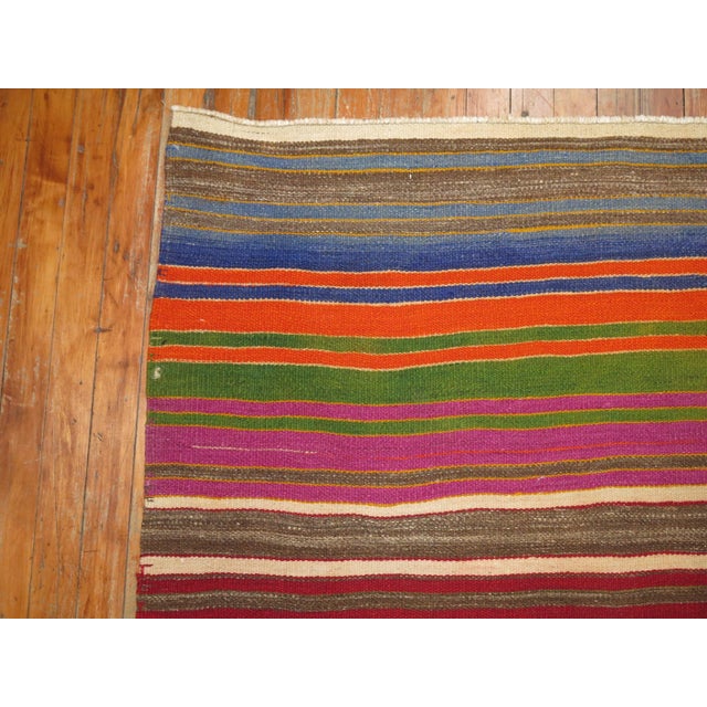 Mid 20th Century Vintage Zabihi Collection Striped Colorful Turkish Gallery Size Kilim - 5'3" x 13'5" For Sale - Image 5 of 8