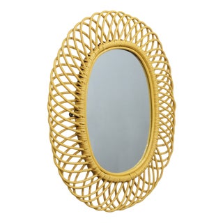 Albini Yellow Lacquer Wicker Mirror attributed to Franco Albini, 1960s For Sale