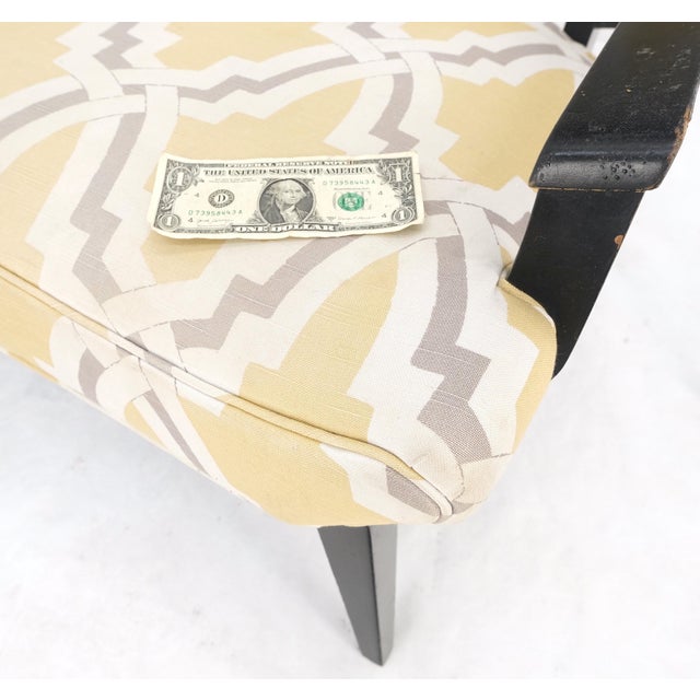 Yellow Pair of Mid-Century Modern Black Lacquer Abstract Fabric Lounge Chairs AS IS For Sale - Image 8 of 14